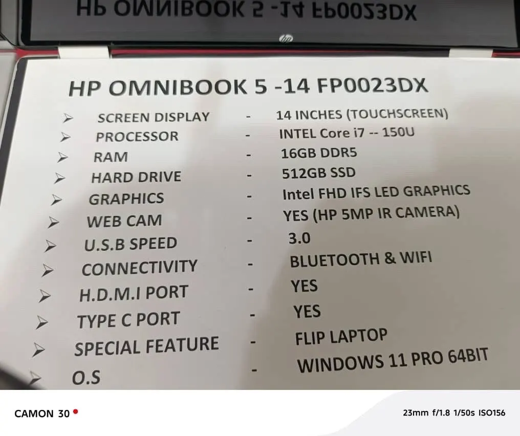 HP OmniBook 5 14 FP0023DX – 14” Touchscreen Flip Laptop, Intel Core i7-150U, 16GB DDR5 RAM, 512GB SSD, Windows 11 Pro 5